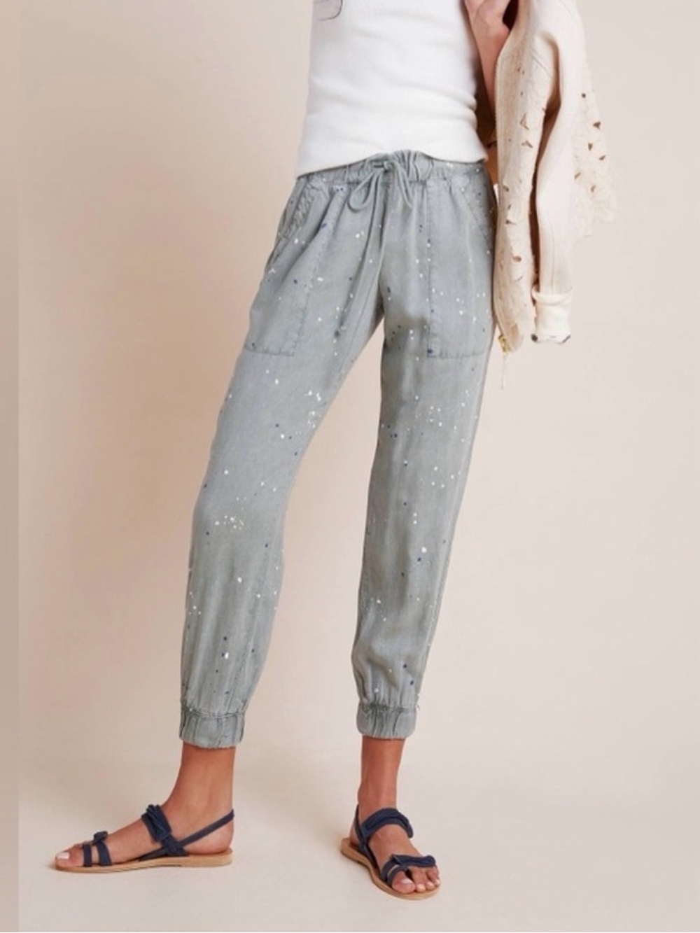 Anthropologie Cloth & Stone Gray Paint Splatter Joggers Sz S